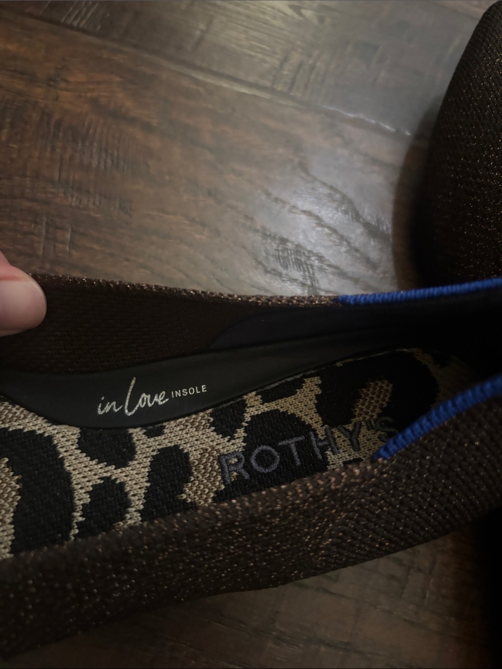 Rothy's Pointed Toe Flats in Dark Brown with Blue Trim - Picture 6 of 6